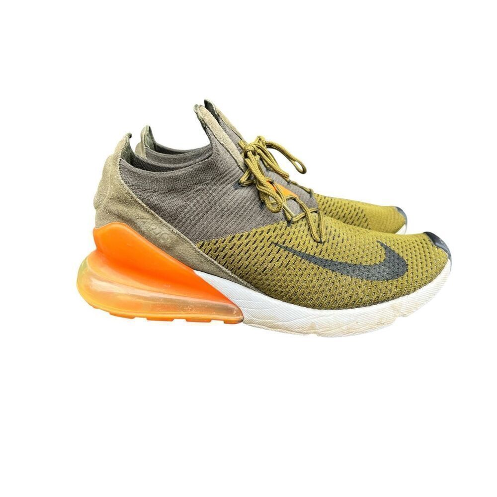 Nike Air Max 270 Flyknit Olive Flak Orange Mens Sz 11 Shoes A01023-301